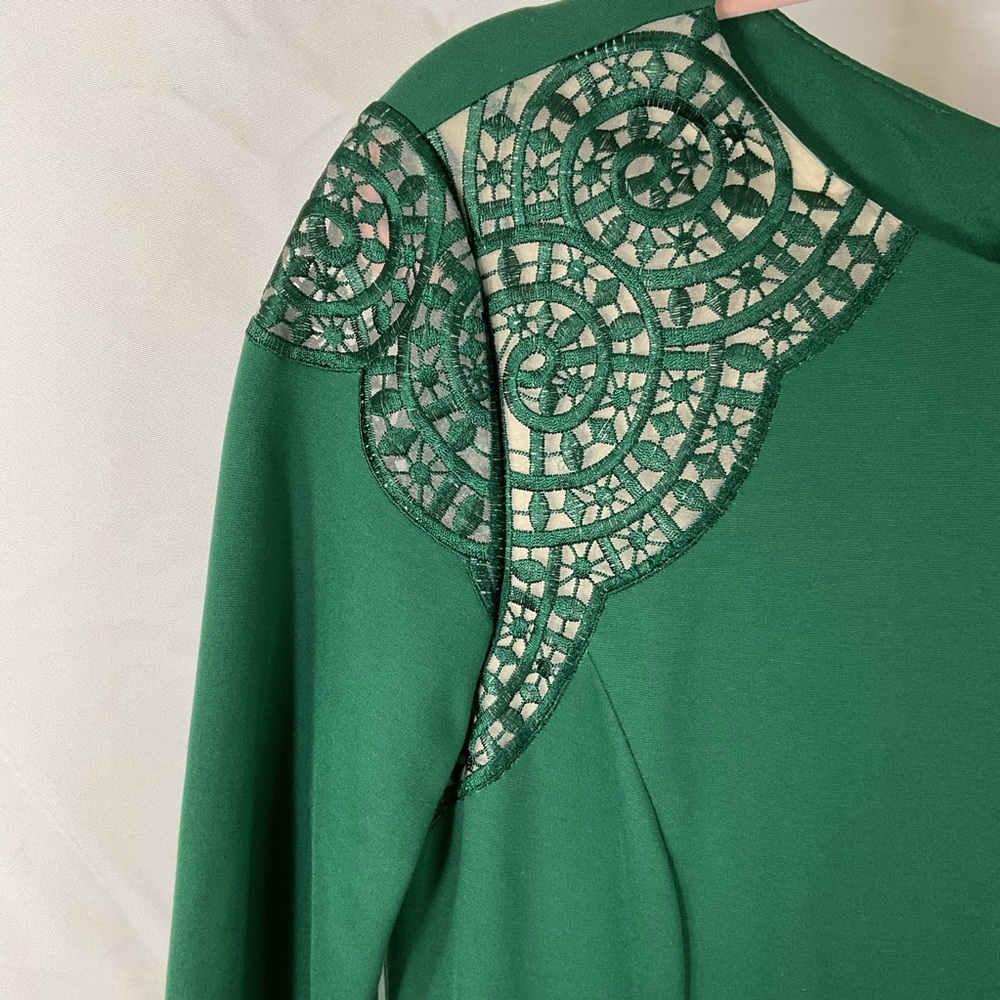 ANTONIO MELANI Emerald Green Long-Sleeve Dress with Beaded Lace Shoulders - Picture 2 of 7